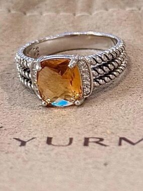 David Yurman Sterling Silver Citrine  & Diamond Wheaton Ring Size 8